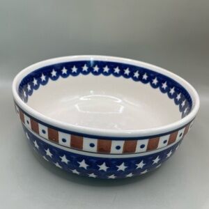 Boleslawiec Polish Pottery Stars Americana Serving Fruit Bowl 7” Handmade